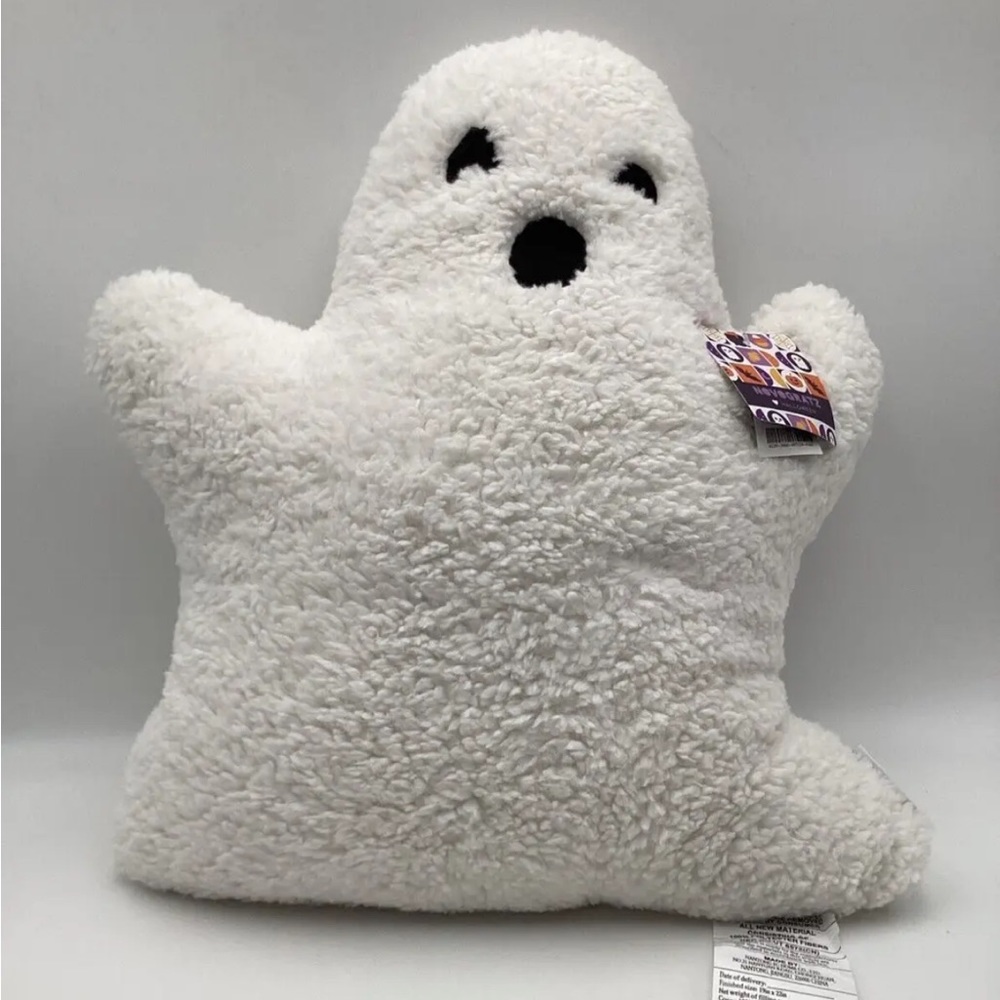 NEW NOVOGRATZ HALLOWEEN GHOST SHAPED WHITE SHERPA PLUSH PILLOW 19 X 22